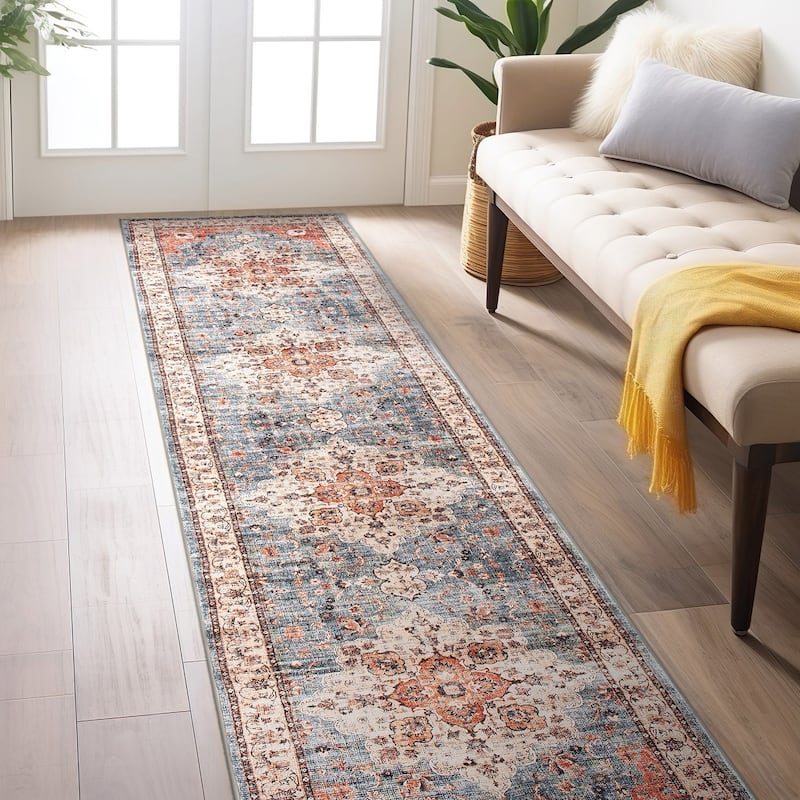 World Rug Gallery Traditional Distressed Washable Non Slip Area Rug - 2'x6' Runner