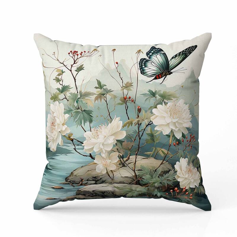 Butterfly Crest Ridge Indoor/Outdoor Reversible Throw Pillow Lime and Green