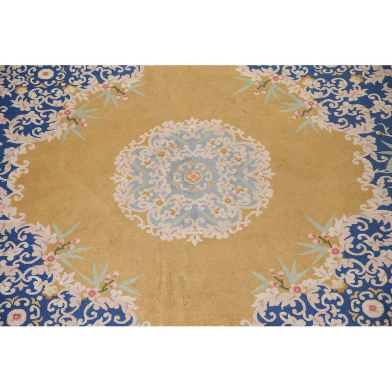 Antique Vegetable Dye Art Deco Chinese Round Rug Handmade Wool Carpet - 10'8"x 10'6"