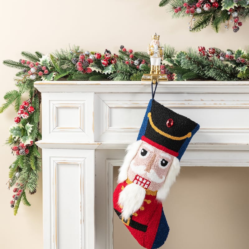 Glitzhome Set of 2 Christmas Resin Nutcracker Stocking Holders with Stockings