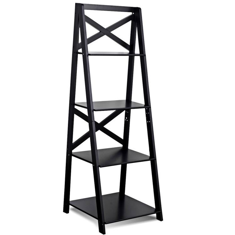 4-Tier Leaning Free Standing Ladder Shelf Bookcase - 20" x 18" x 56" (L x W x H)