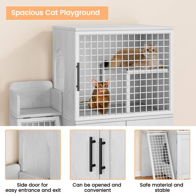 Modern Double Layer Cat Litter Box Enclosure, Hidden Cat Litter Box