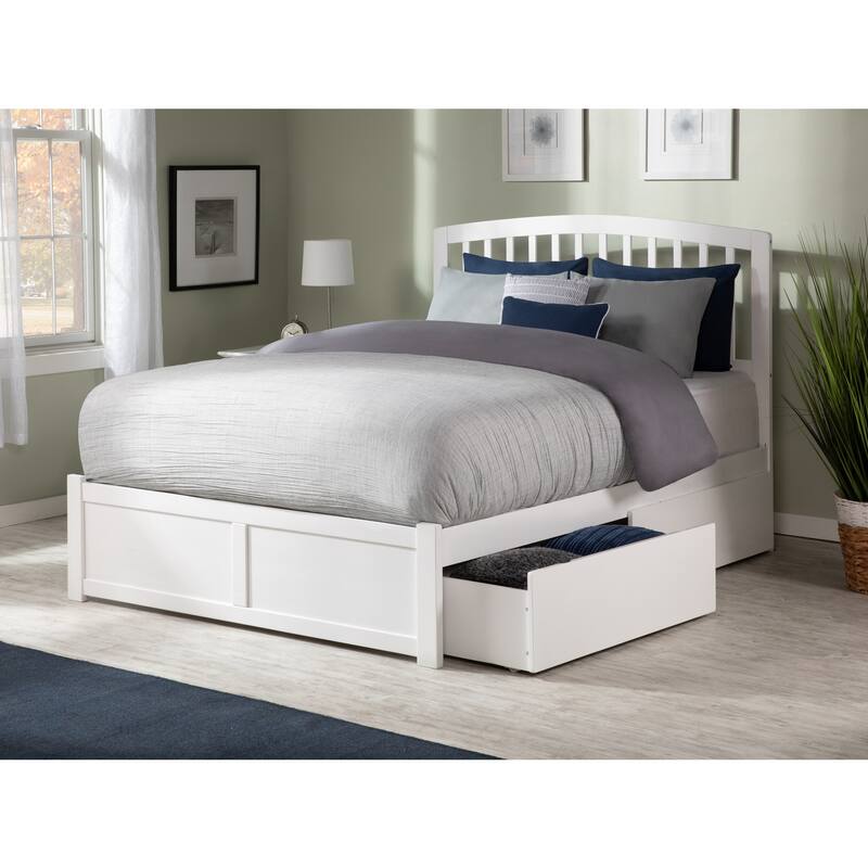 Full Size Platform Bed - Modern Design with 2 Underbed Drawers & Turbo Charger - White Finish