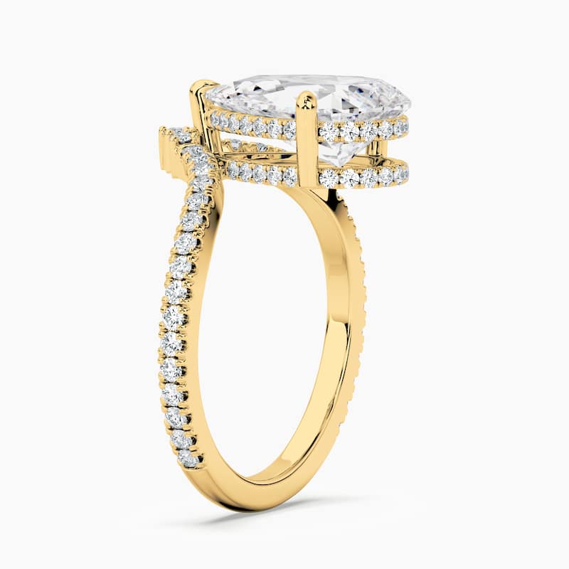Auriya 14kt Yellow Gold Lab Grown Pear Chevron Diamond V Double Hidden Halo Engagement Ring (F-G, VS)