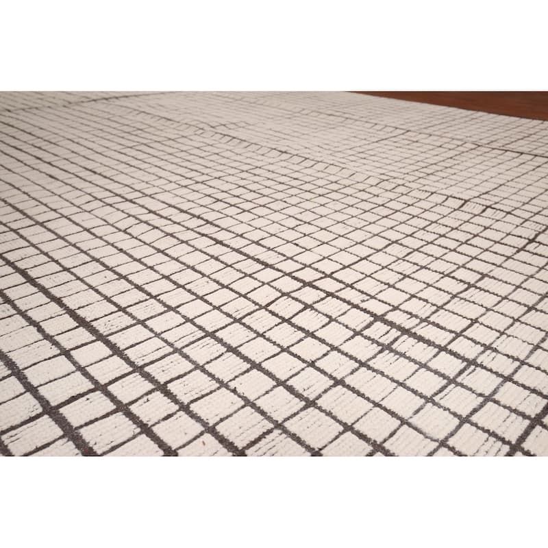 All-Over Checkered Moroccan Modern Large Rug Hand-Knotted Wool Carpet - 12'0"x 18'7"