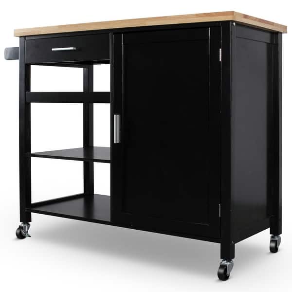Shop Belleze Wood Top Multi Storage Cabinet Rolling Kitchen Island