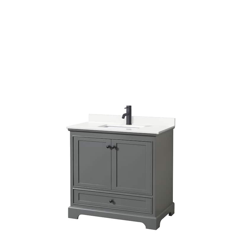 Deborah 36-inch Single Vanity, Quartz Top - Dark Gray, Black Trim, White Quartz Top