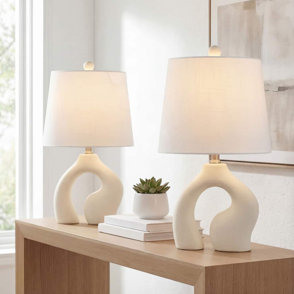 Tula 19" Scandinavian Minimalist Ceramic Arch LED Table Lamp (Set of 2), by JONATHAN Y
