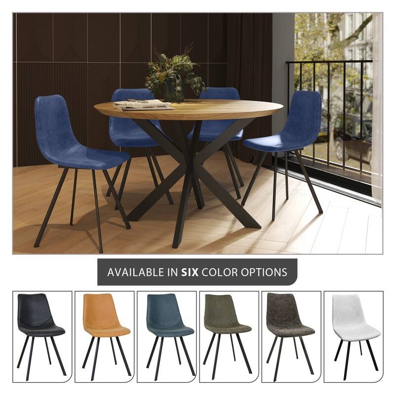 Markley Dining Chair with Leather Seat in Black Steel Legs, Scratch-Resistant, Ergonomic & Comfortable Modern Kitchen Chair