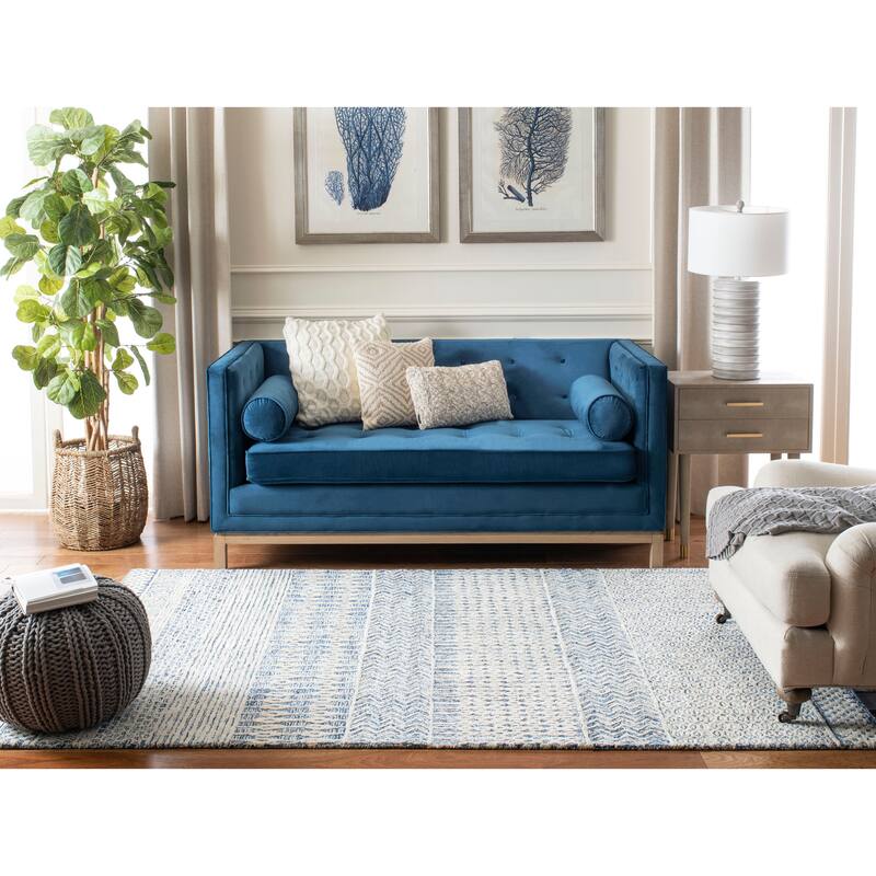 SAFAVIEH Handmade Glamour Shag Modern Viscose Rug - 9' x 12' - Navy/Ivory