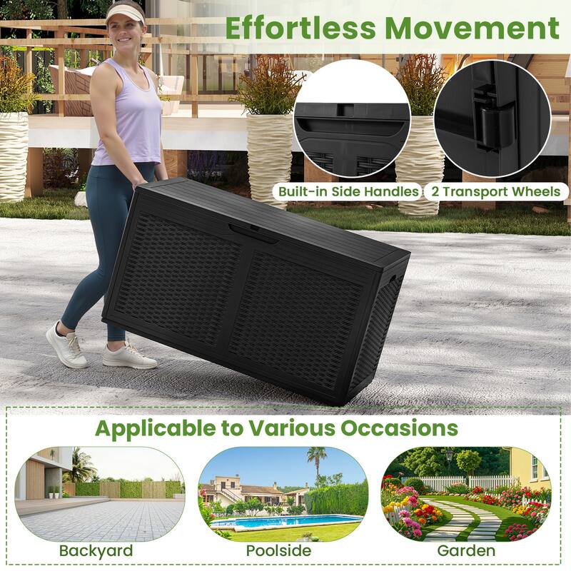Gymax 100 Gallon Resin Deck Box w/ Lockable Lid Wheels for Pool