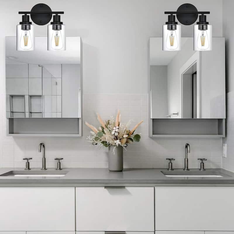 2-Light Bathroom Light Fixtures, Brushed Nickel Modern Vanity Lights Over Mirror with Clear Glass Shade, Bathroom Wall Lamp