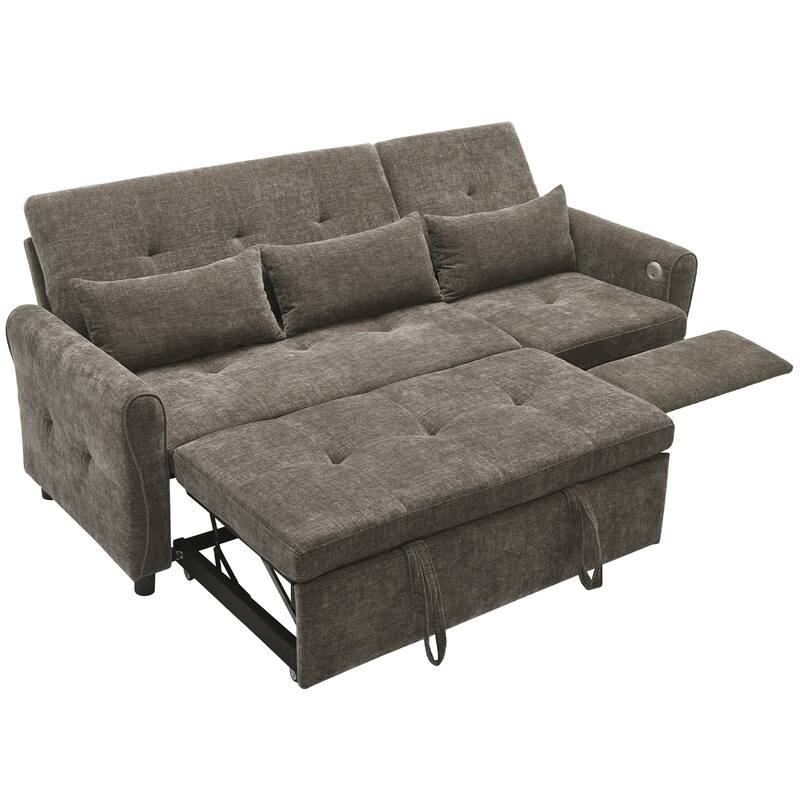 2-in-1 Chenille Sleeper Sofa, Living Room 3 Seater Sofa with a Reversible Recliner Sofa