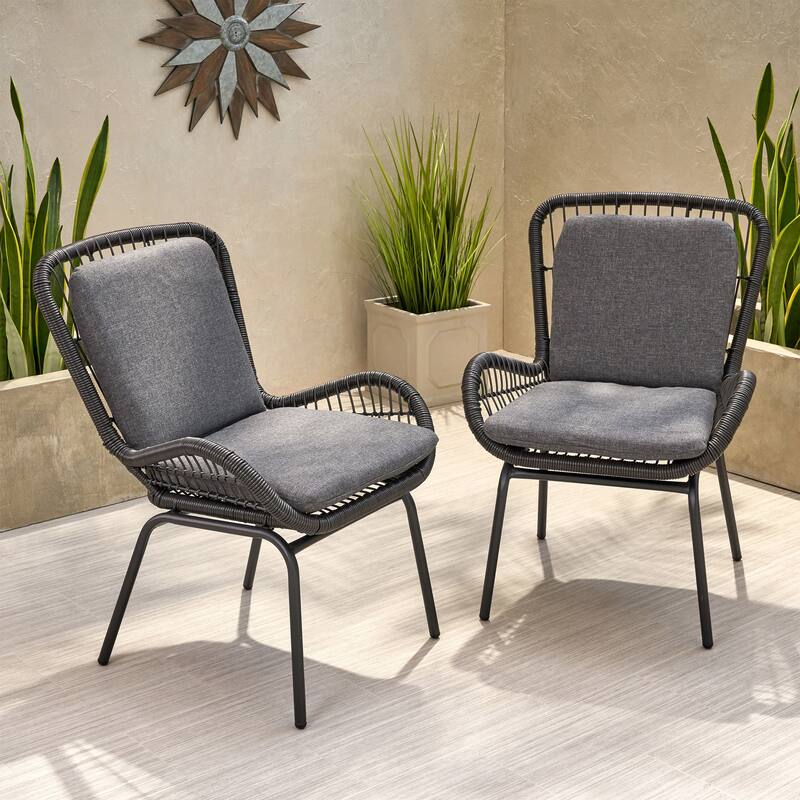 Wicker Club Chairs Set of 2, Patio Chair with Cushions, Metal Legs