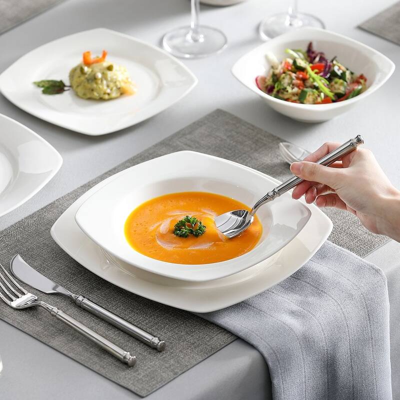 MALACASA 32-Piece New Bone China Dinnerware Set, Service for 8 - Squircle