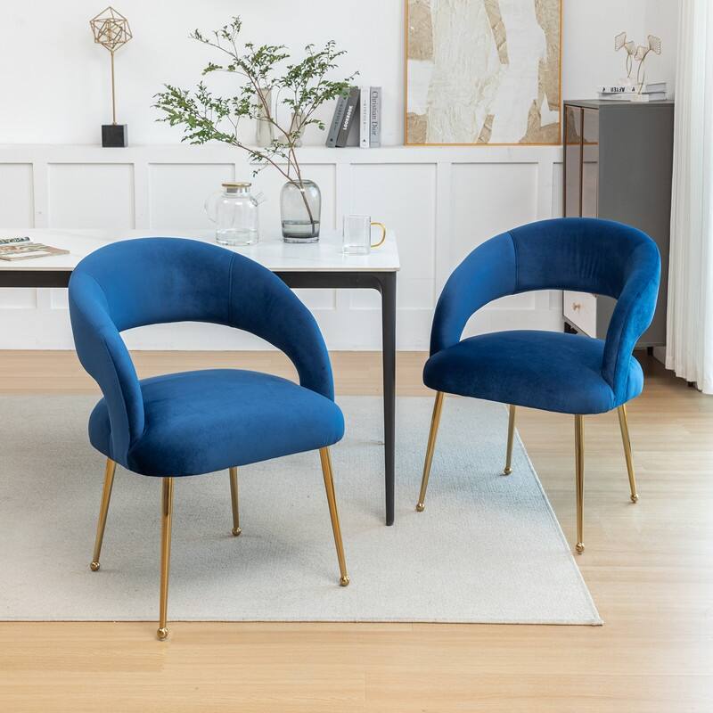 SEYNAR Mid Century Modern Velvet Upolstered Open-Back Dining Chair Set of 2 - Navy