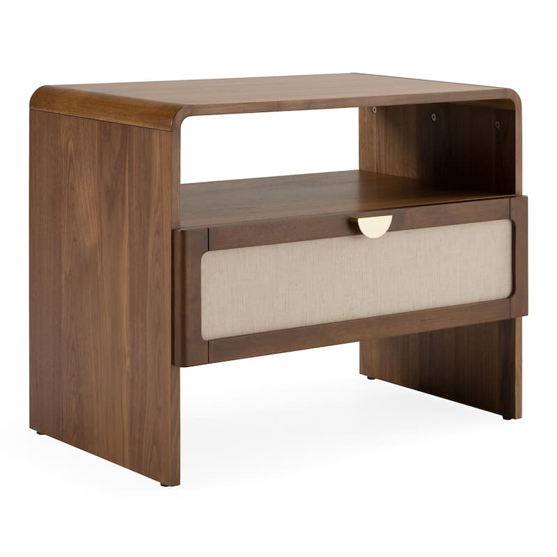 Modrest Emilio Modern Natural Burlap & Walnut Nightstand