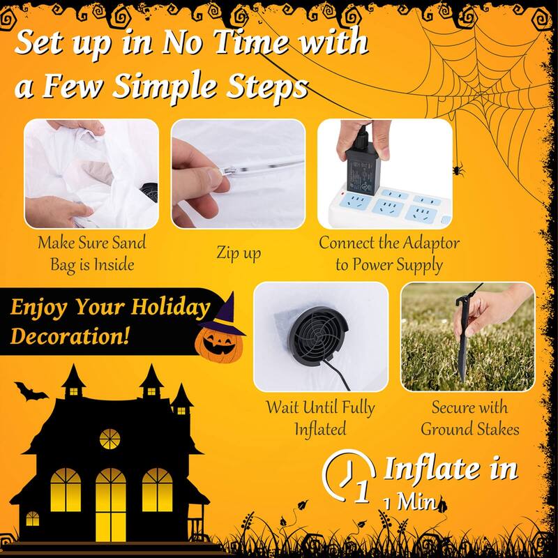 Costway 6 Ft Halloween Inflatables Cute Ghost with Jack-O-Lantern & - See Details