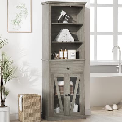 Tall Bathroom Storage Cabinet,Bookcase with Adjustable Shelves, Farmhouse Cabinet