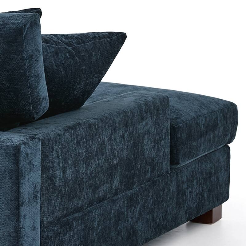 Oversized Chenille Modular Chaise Lounge With Deep Seat