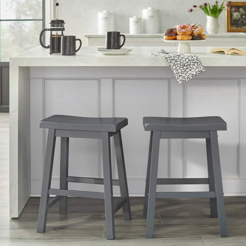 Simple Living Jalen Solid Wood 24-inch Saddle Stool (Set of 2)