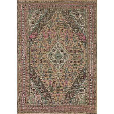 Hamedan Persian Vintage Rug Geometric Hand-Knotted Wool Carpet - 7'0"x 10'0"