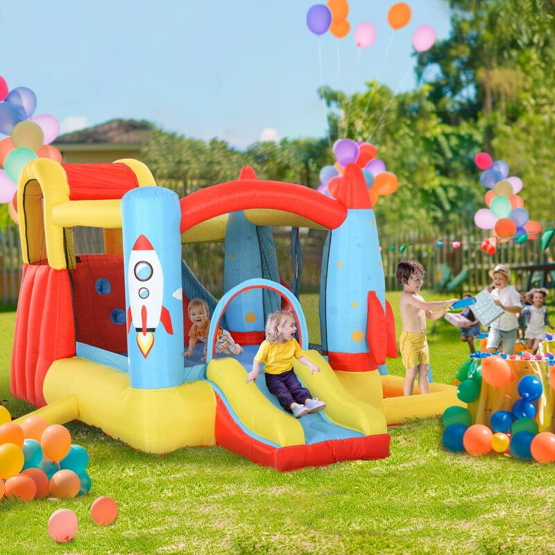 Outsunny Kids Inflatable Water Slide, 4-in-1 Bounce House Jumping Castle with 2 Slides, Climbing Wall, Trampoline - Colorful
