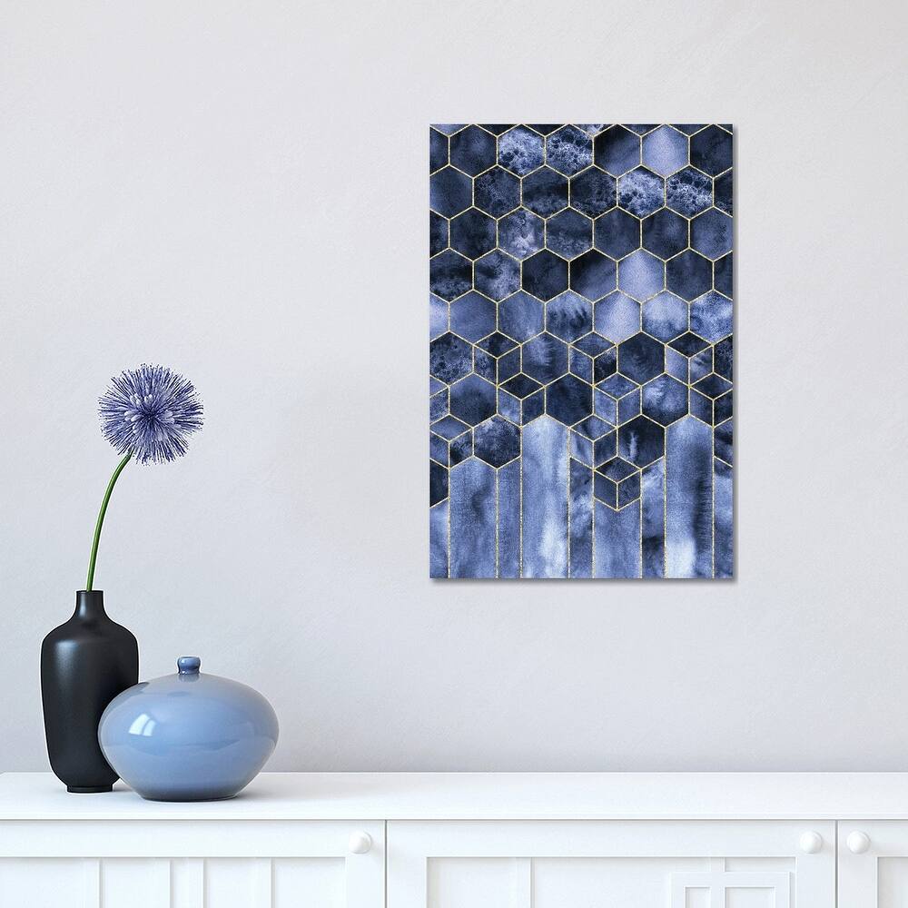 iCanvas "Modern Geometric Navy Blue and Gold Abstract Cubes Watercolor" by Nature Magick Canvas Print