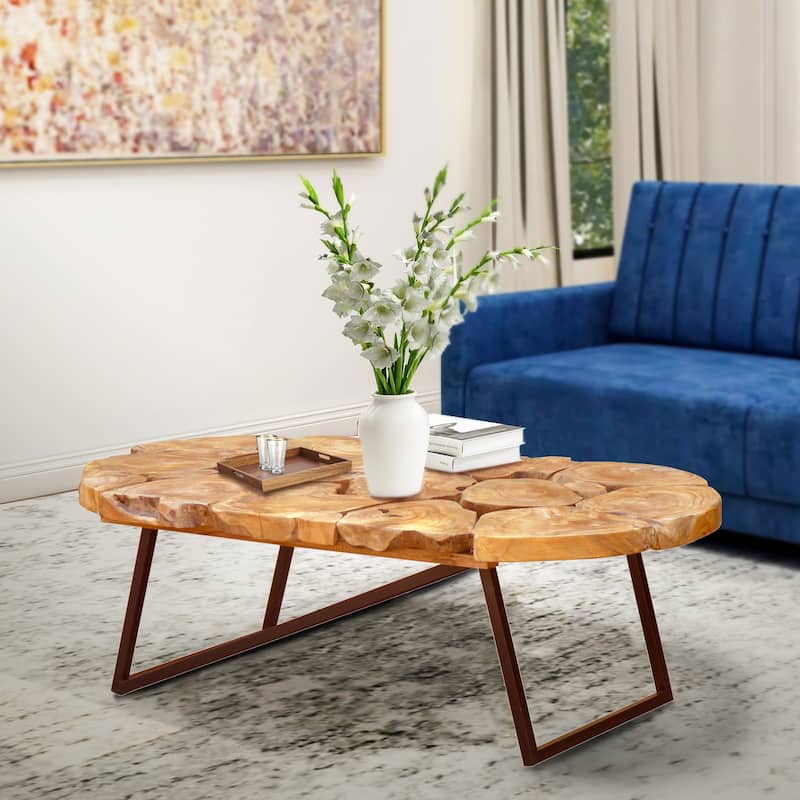 Rustic Recycled Teak Wood Ampyang Oval Coffee Table