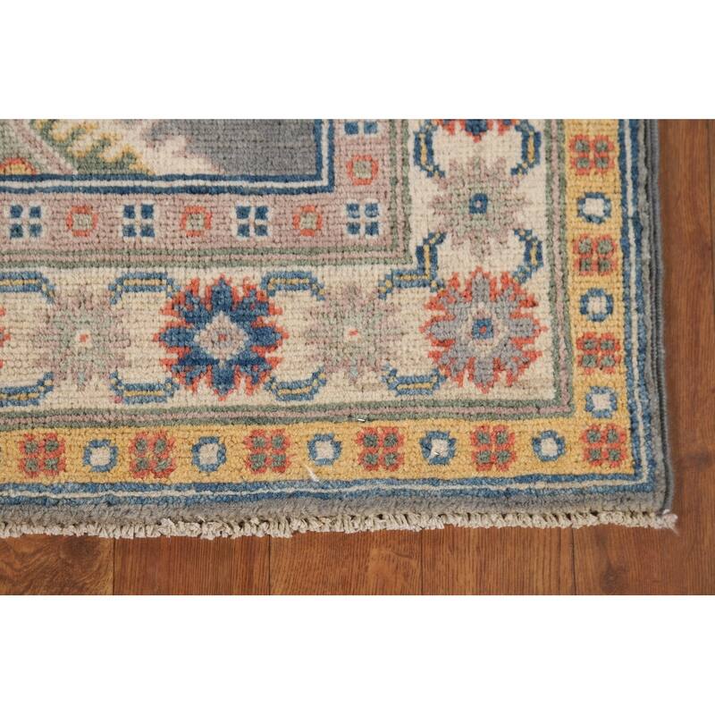 Gray Kazak Runner Rug Hand-Knotted Wool Carpet - 2'7" x 9'7"