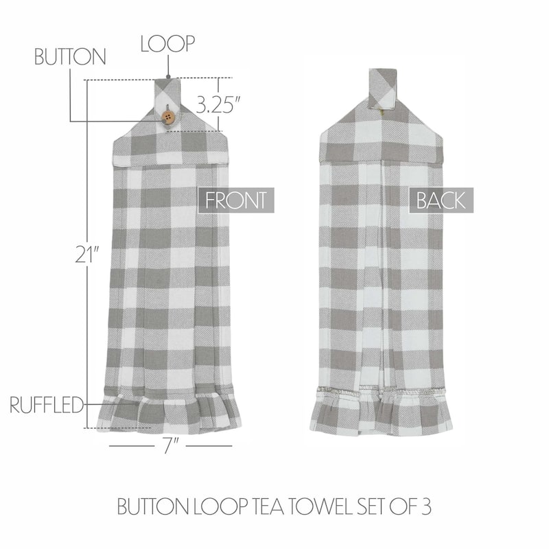 Annie Buffalo Check Black Button Loop Tea Towel Set of 3