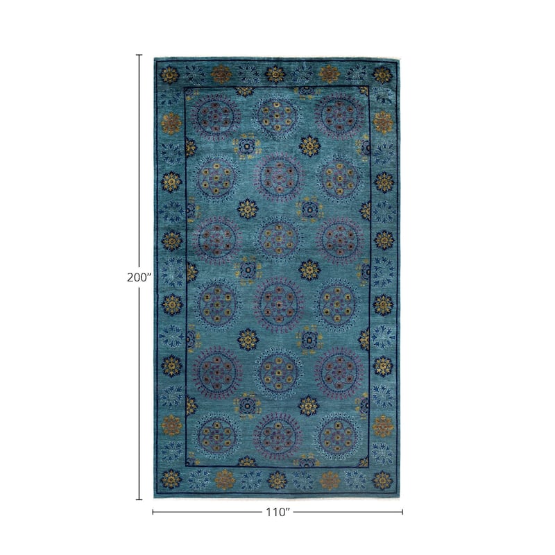 Overton Handknotted Wool Vintage Inspired Contemporary Suzani Green Area Rug - 16' 8" x 9' 2"