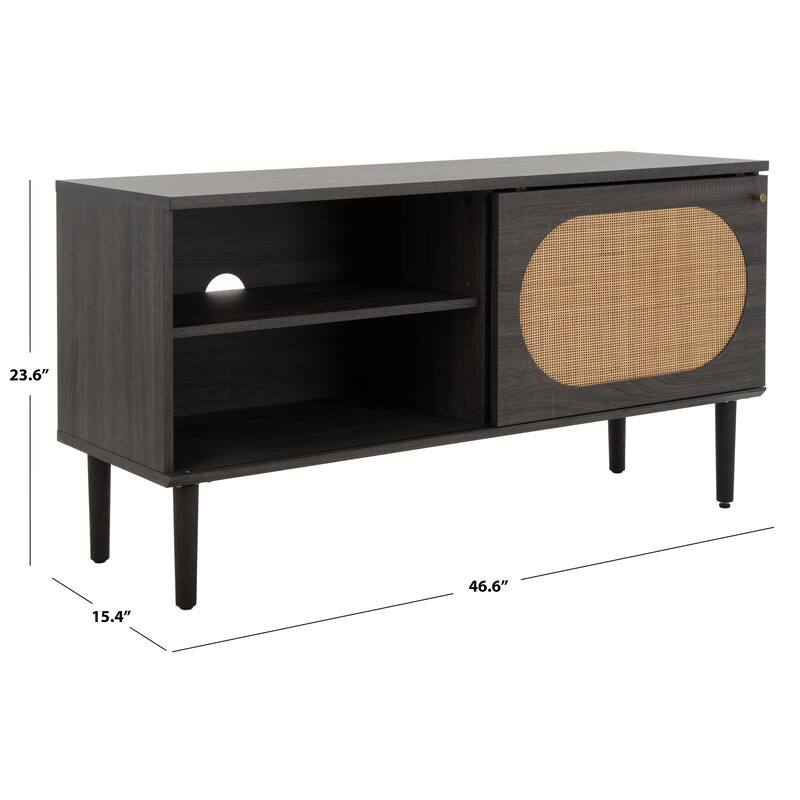 SAFAVIEH Sade Single Door 2-Shelf Media Stand - 47" W x 15" D x 24" H - 47Wx15Dx24H - Distressed Black