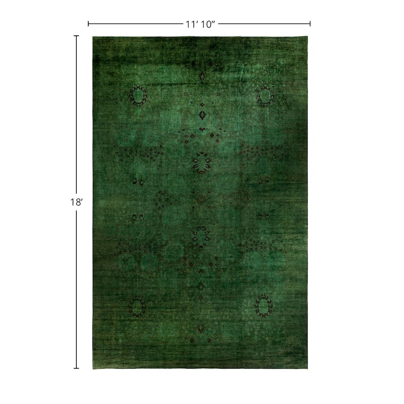 Overdyed, One-of-a-Kind Hand-Knotted Area Rug - Green - 11' 10" x 18' 0"