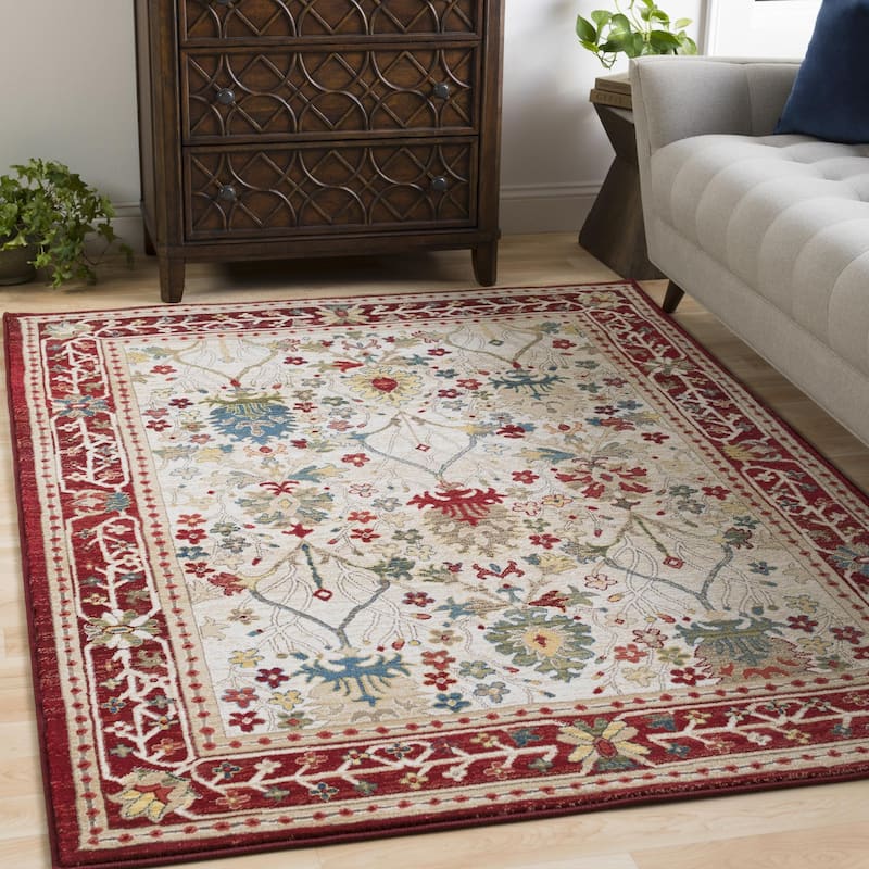 Livabliss Crafty Traditional Area Rug - 2' x 2' 11" - Burgundy/Ivory - Rectangle