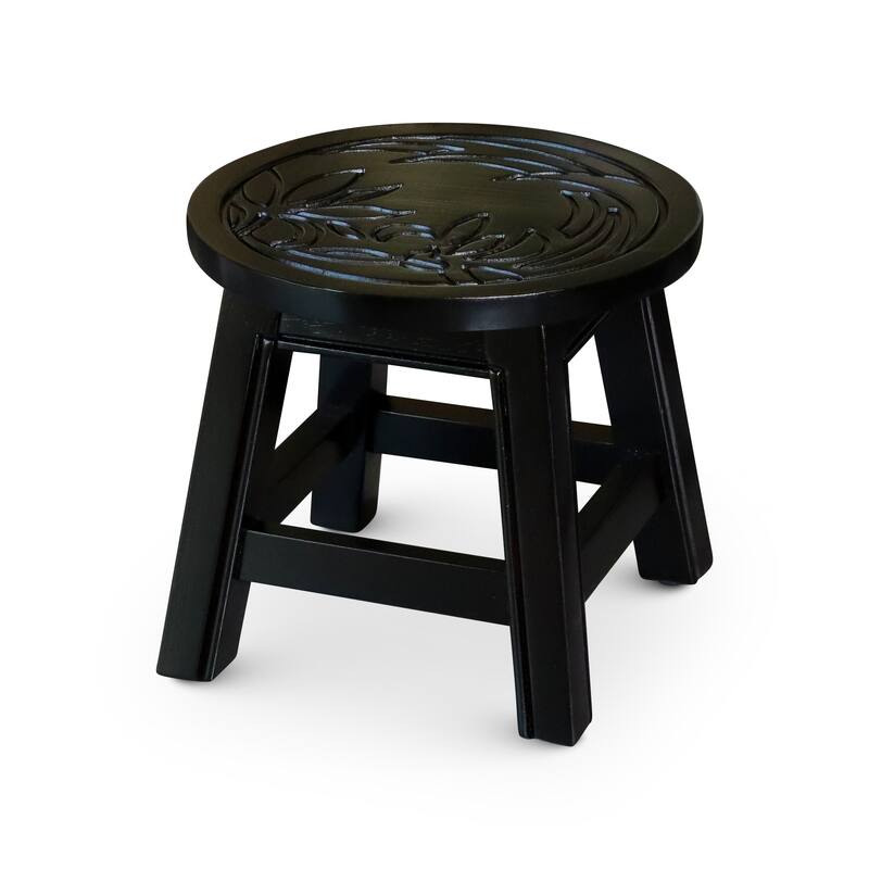 Carved Wooden Step Stool, Floral, Espresso - Espresso