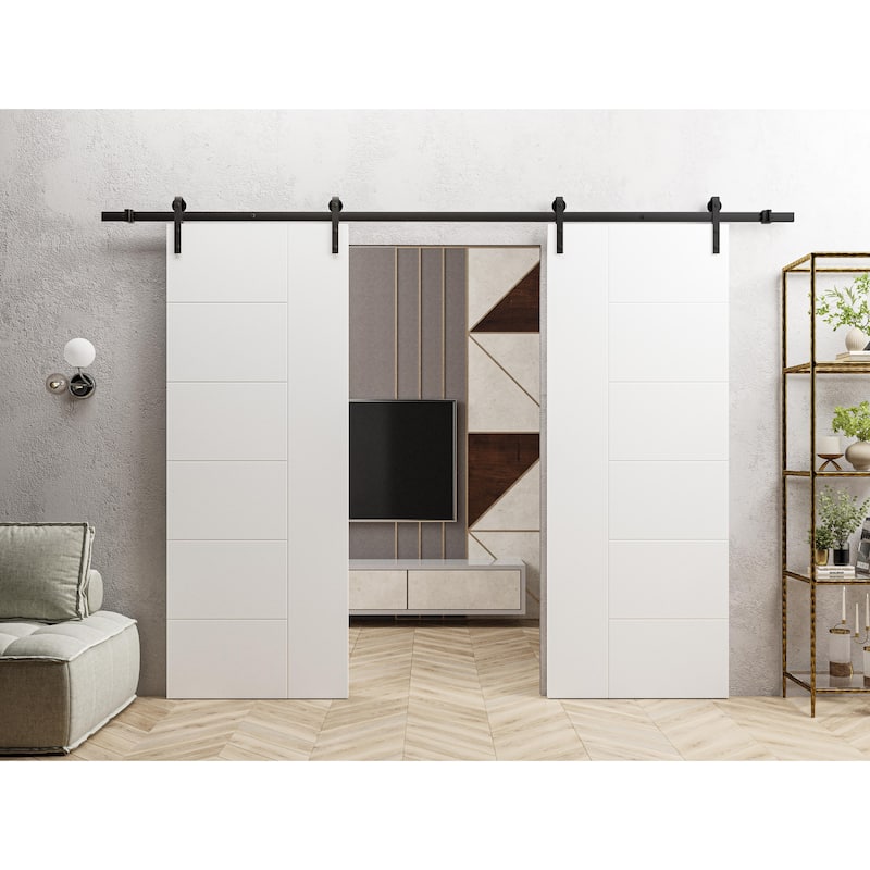 Modern Double Barn Door / Mela 0716 Painted White / 13FT Silver Rail Track Set / Solid Panel Interior Doors