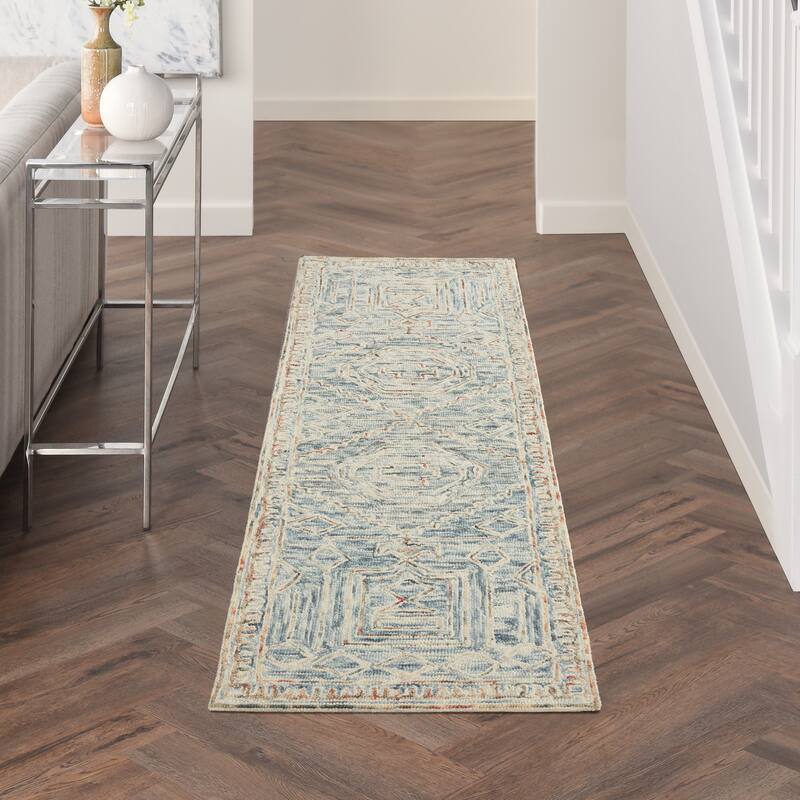 Nourison Linked Space Dyed Modern Hand Tufted Geometric Area Rug - 2'3" x 7'6" - Blue/Multi