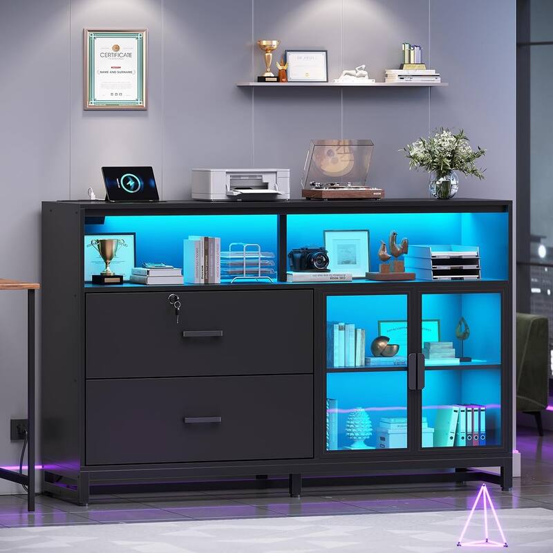 59" LED File Cabinet 2 Drawers Filing Cabinets Legal/Letter/A4 File