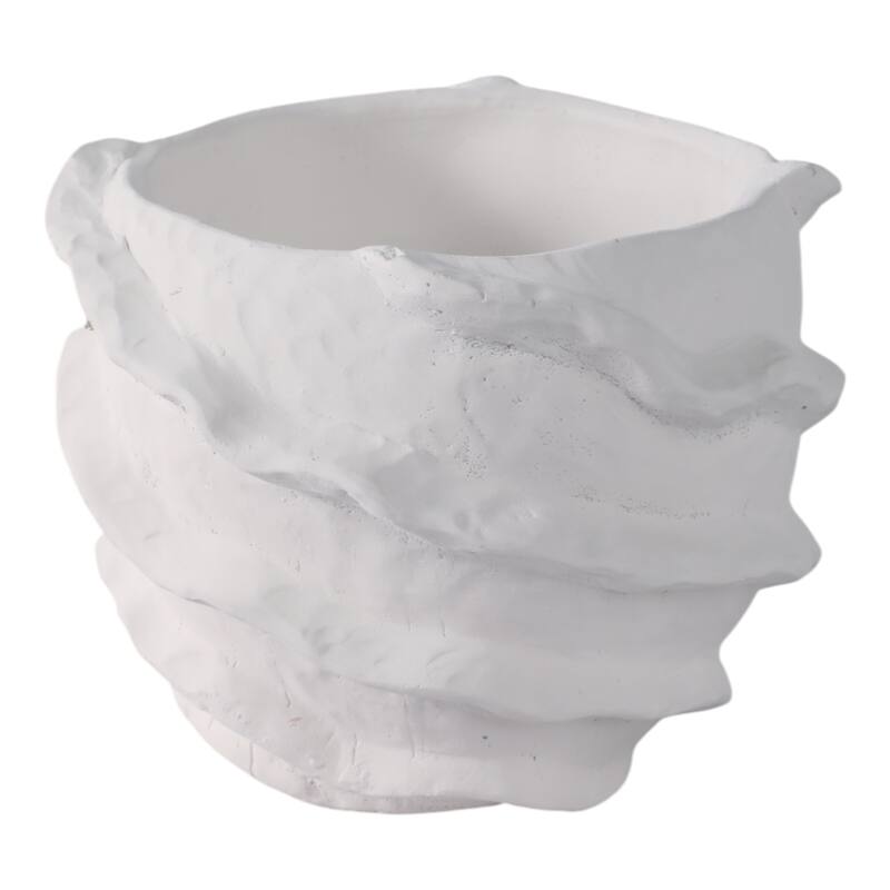 Pottery Planter Sculpted Textured Design Home Garden Decor - 5" White - 7" x 7" x 5.25"