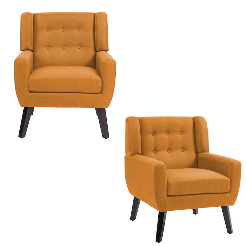 2 Set Modern Tufted Linen Upholstered Accent Chair Faux Leather Armchair