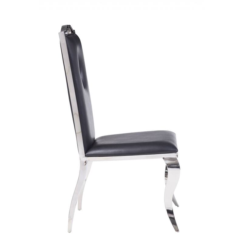 HomeRoots Set of Two Black And Silver Upholstered Faux Leather Dining Side Chairs