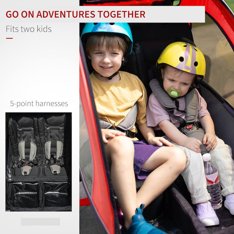 Multi-Functional Bike Trailer for Kids, Twin Stroller & Jogger with 5-Point Harness, Premium Rubber Tires, and Foldable Design