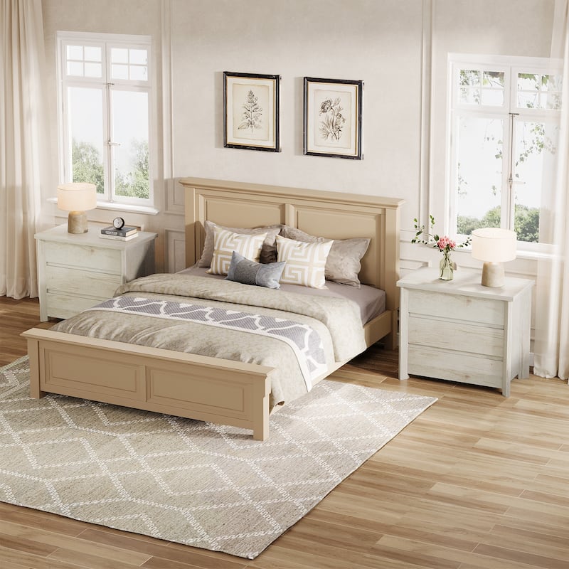 Oversized 3-Drawer Wood Nightstand, Large Storage Night Stand for Bedroom