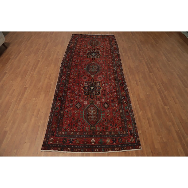 Hand Knotted Oriental 100% Wool Carpet Traditional Geometric Red Heriz Area Rug - 12' 9'' X 5' 1''