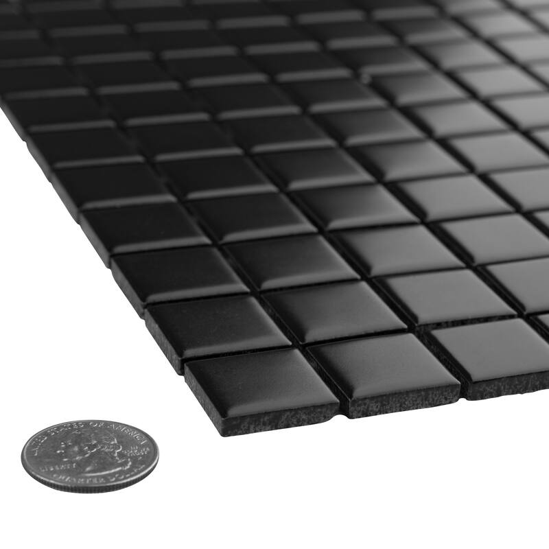 Merola Tile Metro 1" Square Matte Black 10-3/4" x 11-3/4" Porcelain Floor and Wall Tile