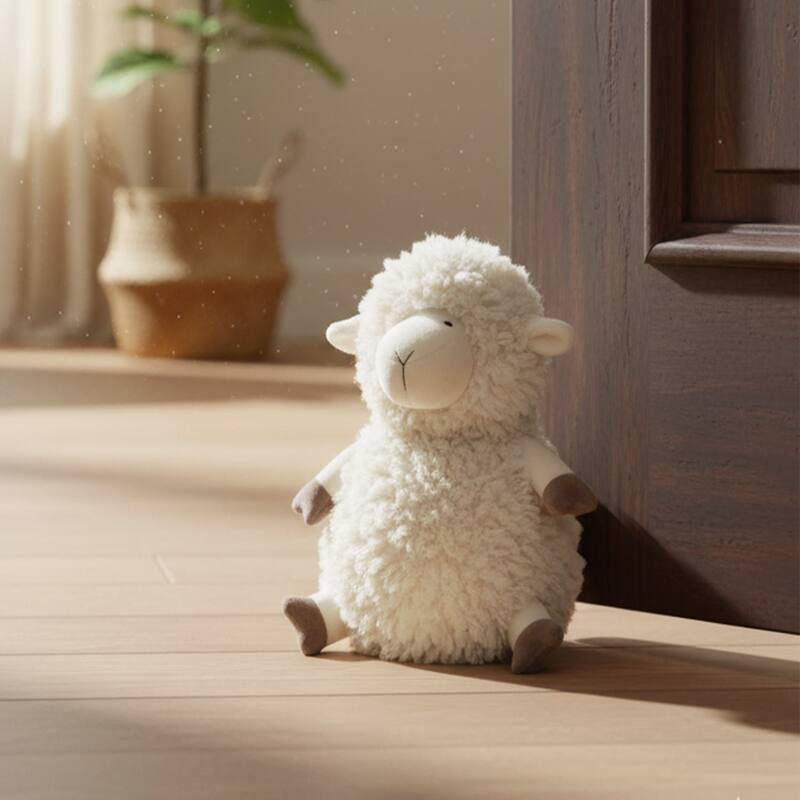 Decorative Sheep Door Stopper, 2.3 lb Weighted, Ecru - 9"H x 5"L x 5"W