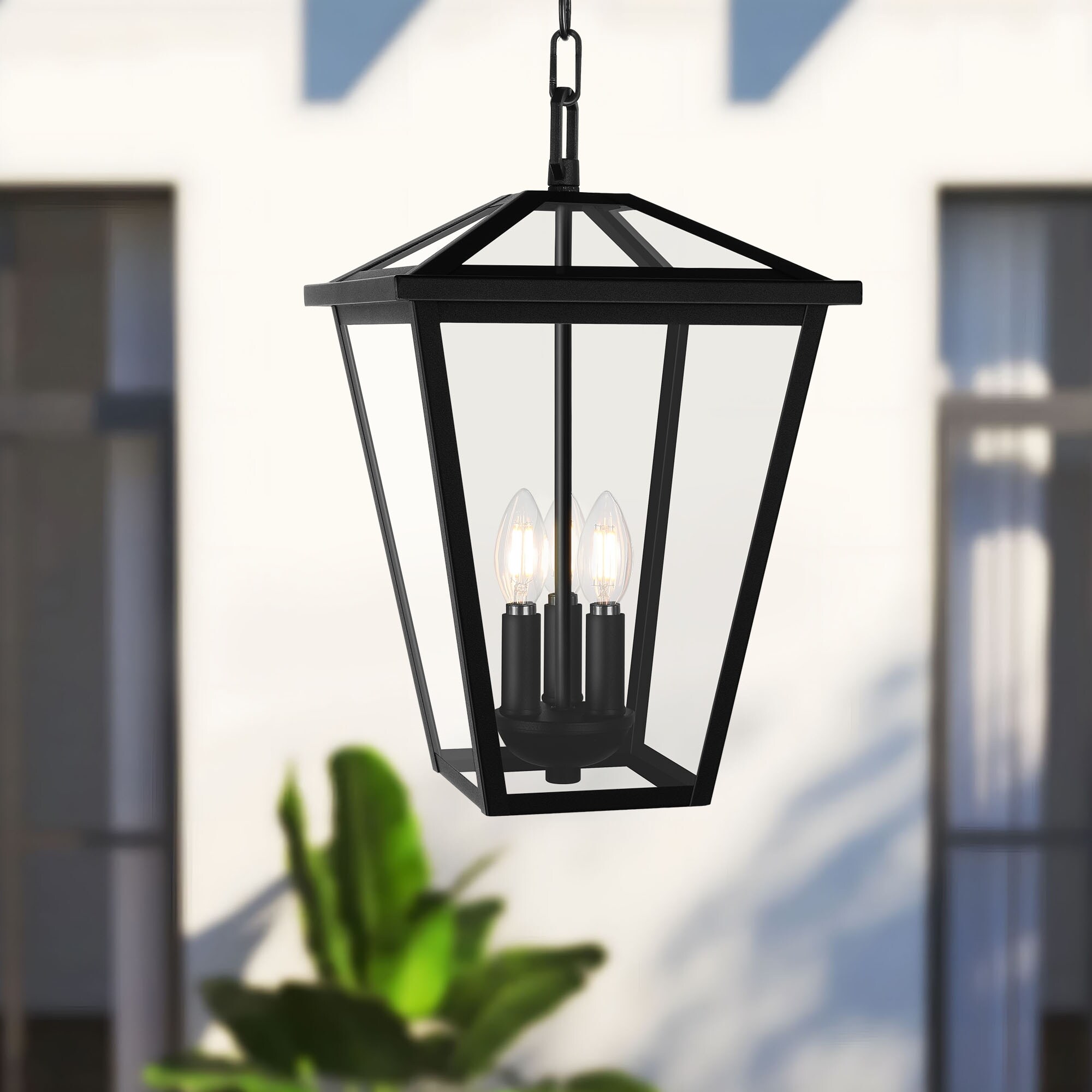 3 Light Black Outdoor Hanging Light Fixture with Clear Beveled Glass On Sale Bed Bath Beyond 40198456