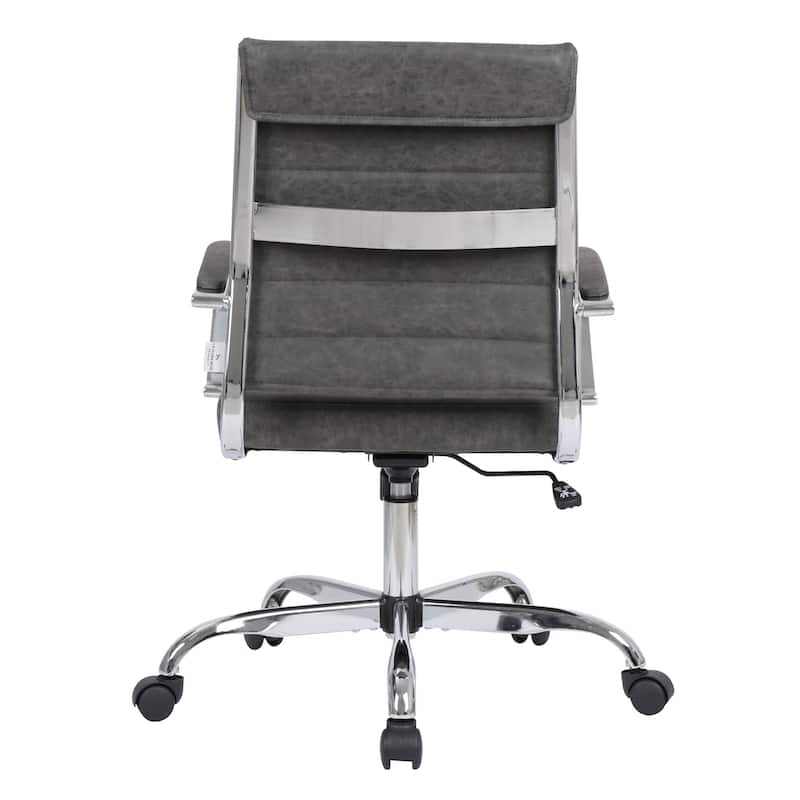 Benmar Leather Ribbed Office Chair with Chrome Frame, Adjustable Height, Tilt Lock, 360° Swivel, and Smooth Rolling Casters