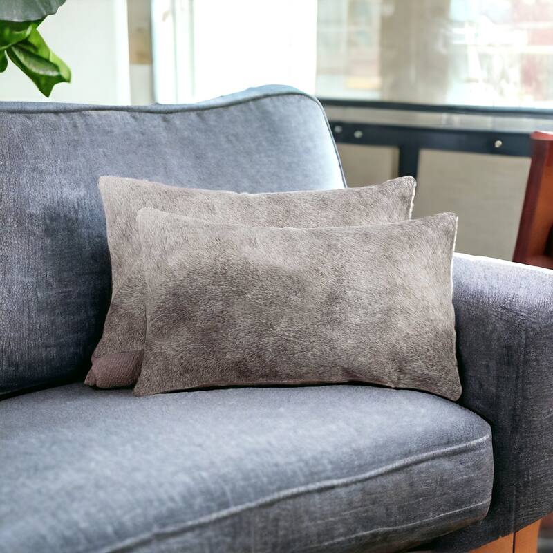 Set of Two 12" X 20" Gray Cowhide Throw Pillow - Gray